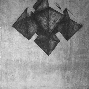 Printmaking titled "Flying octahedrons" by Helena Kalná, Original Artwork, Engraving