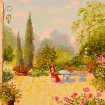 Peinture intitulée "Repos au jardin" par Hélène Gastin-Mozol, Œuvre d'art originale, Huile