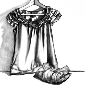 Dessin intitulée "Vêtement II" par Hélène Hugon, Œuvre d'art originale, Fusain