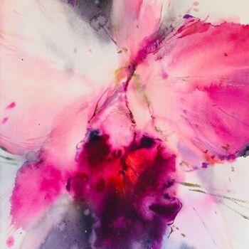 Pintura titulada "Pink Orchid" por Helene Manoli, Obra de arte original, Acuarela