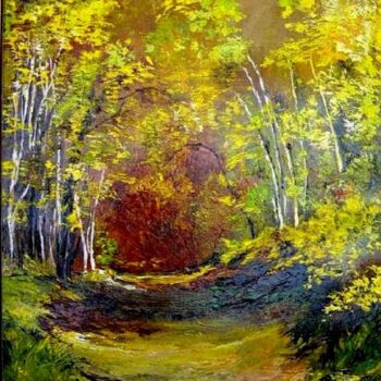 Painting titled "forêt" by Hélène Molina, Original Artwork, Oil