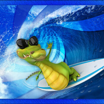 제목이 "Croco surf 🏖"인 디지털 아트 Rainbow로, 원작, 포토 몽타주