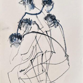 Drawing titled "Gorkem 5 mouvements" by Helene Vogel, Original Artwork, Charcoal