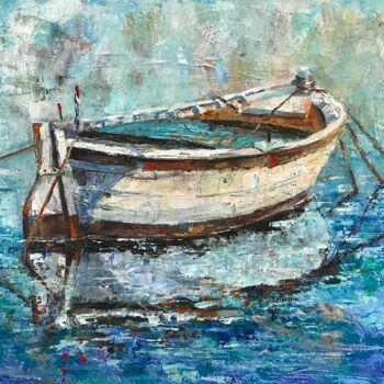 Painting titled ""White boat"" by Helga Balaban, Original Artwork, Oil