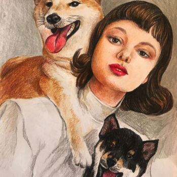 Painting titled "Portrait of a pet" by Helga Balaban, Original Artwork, Pencil