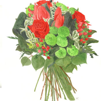 Картина под названием "bouquet de mariage" - Héloïse Chouard, Подлинное произведение искусства, Акварель