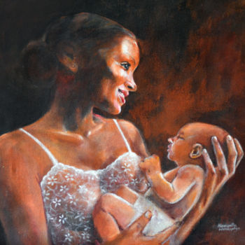 Pittura intitolato "Motherhood" da Hemantha Warakapitiya, Opera d'arte originale, Acrilico Montato su Telaio per barella in…