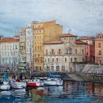 「Port of Gijón」というタイトルの絵画 Hennadii Penskyiによって, オリジナルのアートワーク, オイル