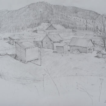 Drawing titled "Living near Hoverla" by Hennadii Volokitin, Original Artwork, Pencil