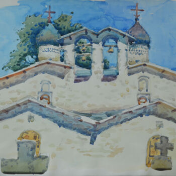 Peinture intitulée "Church of the Inter…" par Hennadii Volokitin, Œuvre d'art originale, Aquarelle