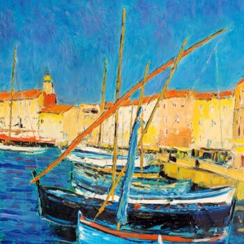 Peinture intitulée "Saint-Tropez s'évei…" par Henri Borowski, Œuvre d'art originale, Huile Monté sur Châssis en bois