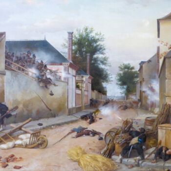 Painting titled "Barricade tournée C…" by Henri Félix Emmanuel Philippoteaux, Original Artwork, Oil