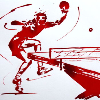 Dessin intitulée "Ping pong N°3" par Henri Ibara, Œuvre d'art originale, Encre