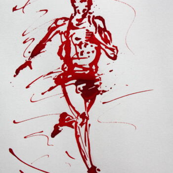 Drawing titled "Coureur de 10000m" by Henri Ibara, Original Artwork, Ink