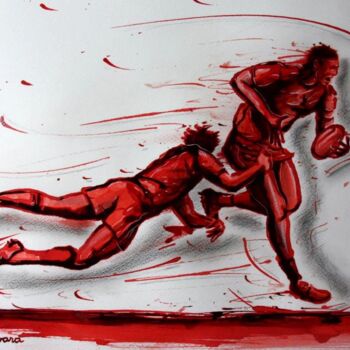 Dibujo titulada "Rugby N°27" por Henri Ibara, Obra de arte original, Tinta