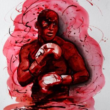 Dessin intitulée "boxe-n-5-dessin-d-i…" par Henri Ibara, Œuvre d'art originale, Encre