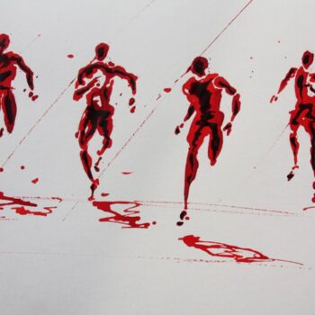 Dibujo titulada "arrivee-100m-dessin…" por Henri Ibara, Obra de arte original, Tinta