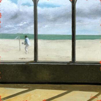 Malerei mit dem Titel "La plage anglaise" von Henri Lequerré, Original-Kunstwerk, Öl Auf Keilrahmen aus Holz montiert
