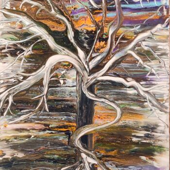 Painting titled "Dancing Tree" by Henriett Magyar, Original Artwork, Acrylic Mounted on Wood Stretcher frame