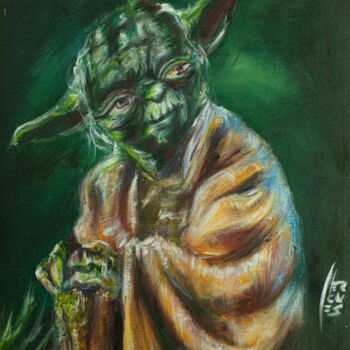 Painting titled "Yoda; Star Wars" by Hercules Rodriguez, Original Artwork, Acrylic Mounted on Wood Stretcher frame