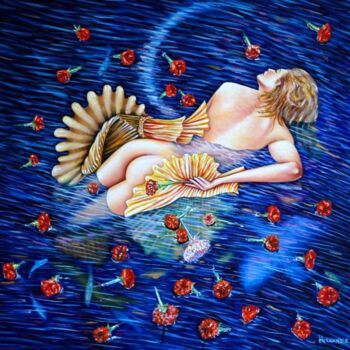 Pintura titulada "mujer y lago" por Hernandiz, Obra de arte original