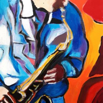 Painting titled "Saxophoniste" by Hervé Lamb', Original Artwork, Acrylic Mounted on Wood Stretcher frame