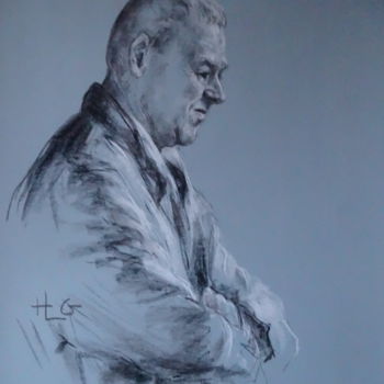 Drawing titled "un homme pensif" by Helene Gaben Laurié, Original Artwork, Conté