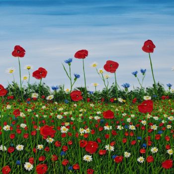 Painting titled "Summer Meadow" by Hazel Thomson, Original Artwork, Oil Mounted on Wood Stretcher frame