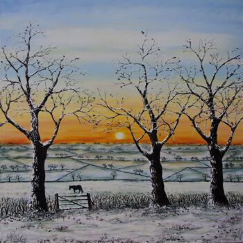 Malerei mit dem Titel "Winter Sunset" von Hazel Thomson, Original-Kunstwerk, Öl Auf Keilrahmen aus Holz montiert