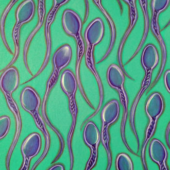 Pintura titulada "Sperms (blue)" por Hirotaka Suzuki, Obra de arte original, Acrílico