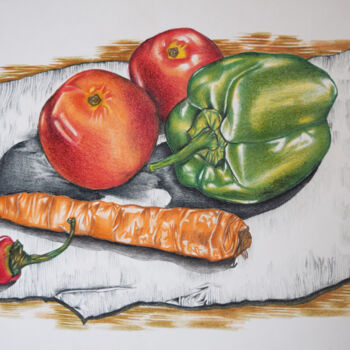 Dessin intitulée "Still life vegetabl…" par Hiten Mistry, Œuvre d'art originale, Crayon
