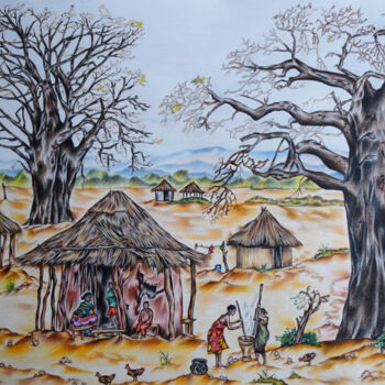 Dessin intitulée "village site" par Hiten Mistry, Œuvre d'art originale, Crayon