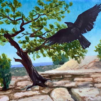 Schilderij getiteld "My Raven Soul 3: A…" door Hilary J England, Origineel Kunstwerk, Olie