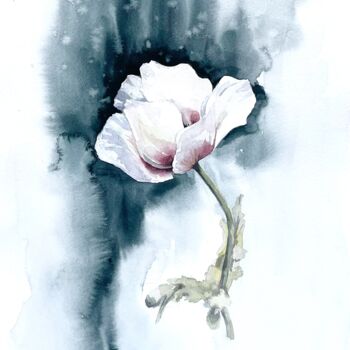 Painting titled "White poppy" by Anna Hnatiuk, Original Artwork, Watercolor