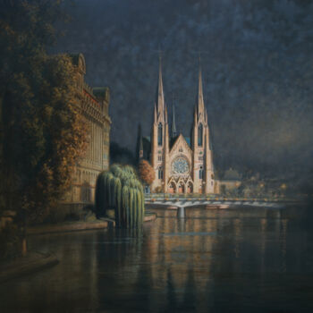 Pintura intitulada "Strasbourg, l’églis…" por Hocine Ziani, Obras de arte originais, Óleo