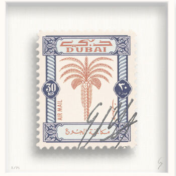 Painting titled "Stamp Dubai" by Santicri, Original Artwork, Acrylic Mounted on Wood Panel
