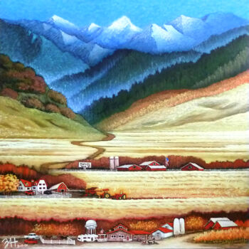 绘画 标题为“Autumn Farm” 由Hongz Neher, 原创艺术品, 丙烯 安装在木质担架架上