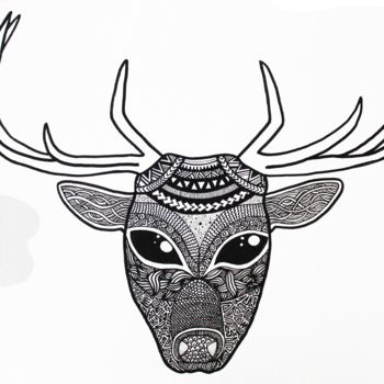 Drawing titled "Cerf" by Hopem Story, Original Artwork, Marker