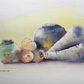 Painting titled "Vegetables" by Horacio Cobas, Original Artwork, Watercolor