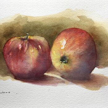 Malerei mit dem Titel "Apple Couple" von Horacio Cobas, Original-Kunstwerk, Aquarell