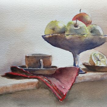 제목이 "Citrons et Pommes"인 미술작품 Horacio Cobas로, 원작, 수채화