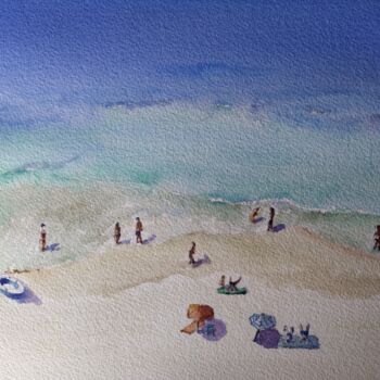 Schilderij getiteld "Sunny Beach" door Horacio Cobas, Origineel Kunstwerk, Aquarel