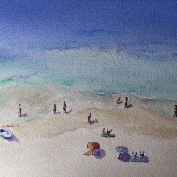 Painting titled "Sunny Beach" by Horacio Cobas, Original Artwork, Watercolor