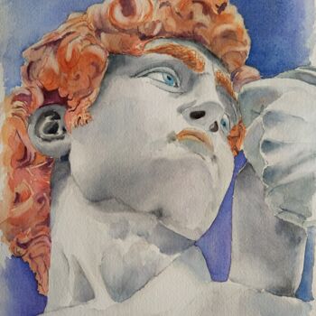 Painting titled "David´s Head by Mic…" by Horacio Cobas, Original Artwork, Watercolor