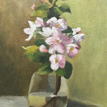 Painting titled "Apple tree flowers" by Horia Solomon, Original Artwork, Oil