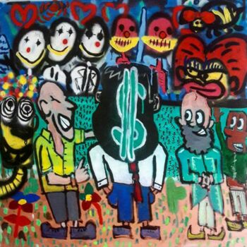 Peinture intitulée "Money slaves" par Houssain Jaamati, Œuvre d'art originale, Acrylique Monté sur Châssis en bois