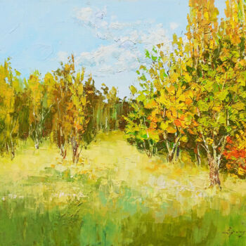 Painting titled "Autumn Whispers in…" by Hrach Baghdasaryan, Original Artwork, Oil Mounted on Wood Stretcher frame