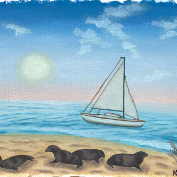 Painting titled "Seal Beach" by Anastasia Kurganova, Original Artwork, Oil