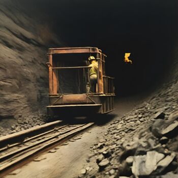 Цифровое искусство под названием "Coal Miners #9" - Hudson Marshall, Подлинное произведение искусства, Цифровая печать