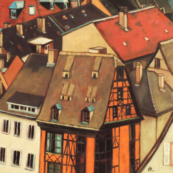 Pittura intitolato "Les toits de Strasb…" da Hugues Renck, Opera d'arte originale, Acrilico